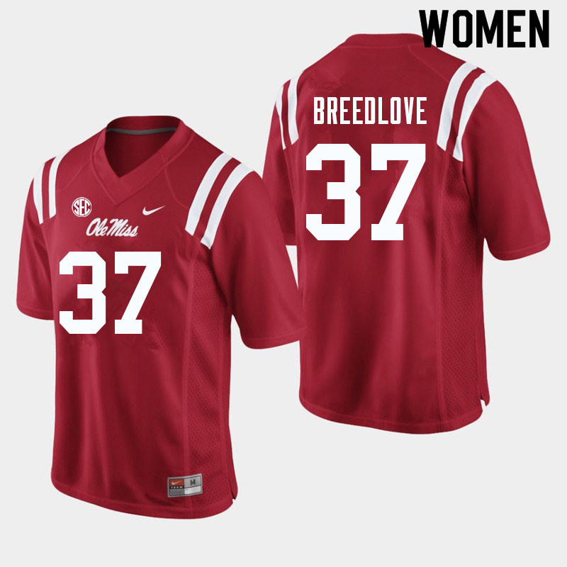 Women #37 Kyndrich Breedlove Ole Miss Rebels College Football Jerseys Sale-Red - Click Image to Close